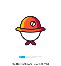 Colorful Hat Icon with Orange and Yellow Design Featuring Round Shape and Playful Aesthetic Elements