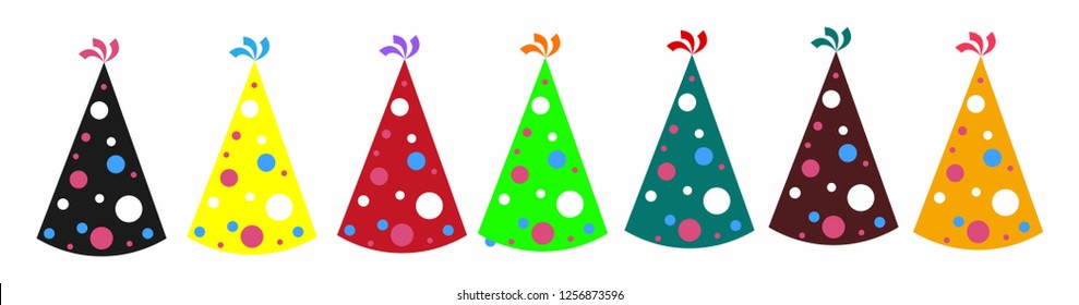 Colorful Hat icon set to Christmas day , Happy New year 2019 , Birthday party vector.