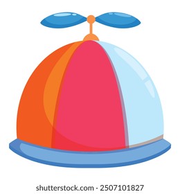 Colorful hat with propeller is spinning and flying high in the sky, representing joy, childhood, and imagination