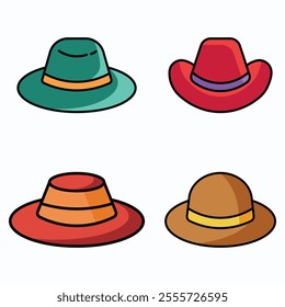 colorful hat set vector illustration.colorful, vector, head, headdress, cap, fashion, icon.