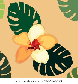 Colorful hawaiian flower with leaves.