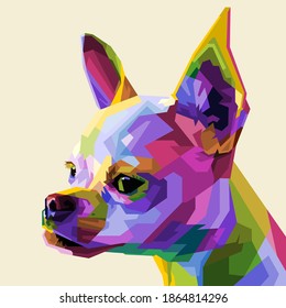 colorful head chihuahua on geometric pop art . vector illustration .