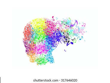 Colorful head design on abstract music background 