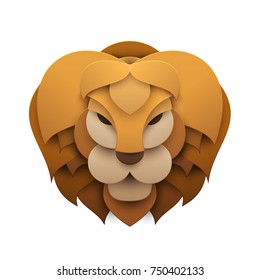 Colorful  head lion in trendy paper cut craft graphic style. Modern design for advertising, branding greeting card, cover, poster, banner. Vector illustration.