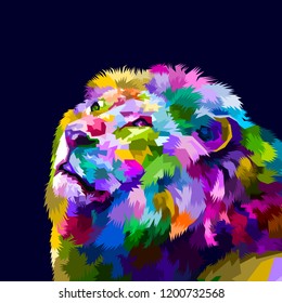 colorful head lion's facing up on geometric pop art style.