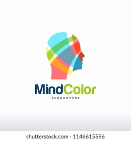 Colorful Head logo designs vector, Creative mind, learning and design icons. Man head, people symbols