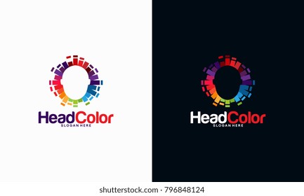 Colorful Head logo template, Pixel Head logo concept vector, Robotic Technology Logo template designs vector illustration