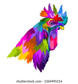 colorful head of rooster in pop art geometry style