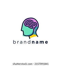 Colorful Head shape logo design brain shape. A circle maze brain head illustration vector.