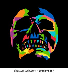 colorful head skull geometric vector wpap pop art design