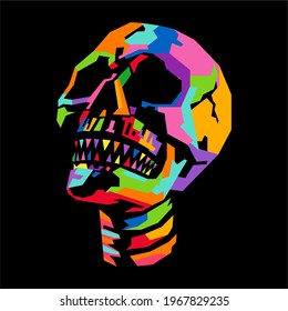 colorful head skull geometric vector wpap pop art design