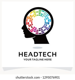 Colorful Head Tech Logo Design Template Inspiration