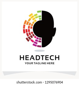 Colorful Head Tech Logo Design Template Inspiration