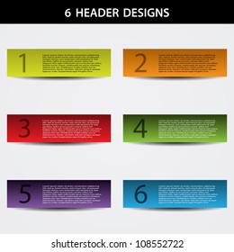 Colorful Header Templates with Gradient Backgrounds. Vector Design for Web, UI and Presentation Use. This layout is suitable for web design, UI components, business presentations, infographics. 