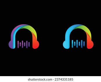 Diseño del logotipo de auriculares colorido. Vector de auriculares. Color. Resumen. Negocios. Creativo. Canción. Reproducir música. Juegos. Plantilla premium