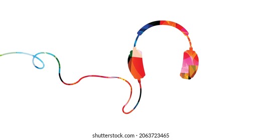 Farbige Kopfhörer einzeln. Musikposter zum Musikhören, Entspannen, Spaß haben, feiern und genießen Vektorgrafik-Design
