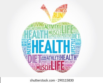 Colorful Health apple word cloud concept