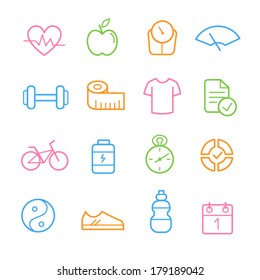 Colorful Health And Fitness Icon Set