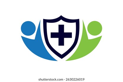 Colorful Health Logo With Shield And Leaves Human medical mental heath logo vector