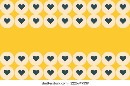 Colorful heart background: Love concept, many heart shapes on circles with yellow background, for your banner or design.