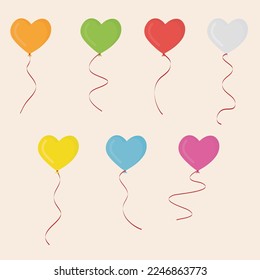 Colorful heart balloons with wavy red threads and cutey reflexes.