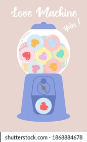 Colorful Heart in bubblegum machine.