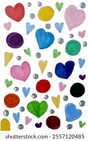 Colorful Heart and Circle Pattern Artwork with Vibrant Playful Design