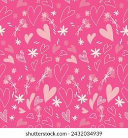 Colorful Heart doodles love seamless pattern . Hand drawn hearts background pastel. Stylized heart seamless pattern. for T-Shirt, posters, textile, cart, wedding, etc.