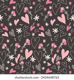 Colorful Heart doodles love seamless pattern . Hand drawn hearts background pastel. Stylized heart seamless pattern. for T-Shirt, posters, textile, cart, wedding, etc.