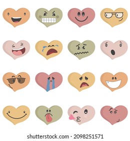 colorful heart Emoticons set. heart Faces with various Emotions.  Different colorful hearts. Heart collection. Emoji. Love symbol. Valentines Day