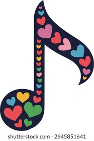Colorful Heart Filled Music Note Vector – Romantic Love and Melody Symbol in Cute Cartoon Style
