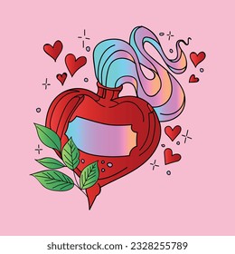 colorful heart with floral ornament, doodle art style