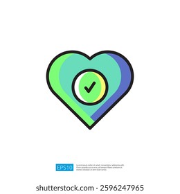 Colorful Heart Icon with Checkmark Symbol Representing Wellness and Positive Affirmation in a Modern Design