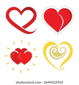 Colorful Heart Icon Set Featuring Romantic and Whimsical Love Symbols