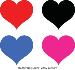 Colorful Heart Icon Set : Love Symbols in Red, Black, Blue, and Pink for Valentine, Social Media, and Design