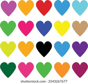 «Colorful Heart Icons Set – 20 Vibrant Heart Colores Representing Emotions and Meanings»

