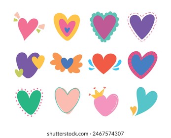 Colorful Heart Illustration Set Bundle