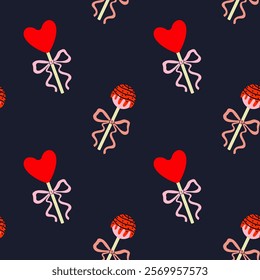 Colorful heart and lollipop pattern designed for festive occasions and celebrations