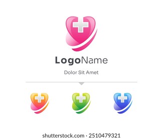 Colorful heart love with negative cross health logo variations