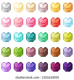 Colorful heart macaron pixel art set. Vector illustration. Valentine's Day.