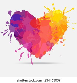 colorful heart made of paint spots and splatters, vector card, perfect for valentine's day