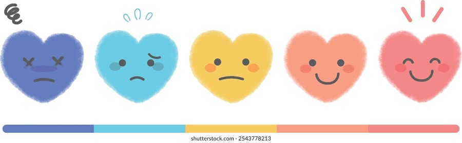 Colorful heart feeling　fatigue mark and meter with facial expressions