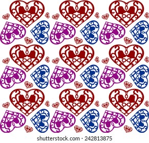 Colorful heart pattern background on white