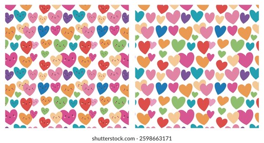 Colorful Heart Pattern With Cute Smiling Faces