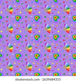 Colorful heart pattern on purple background