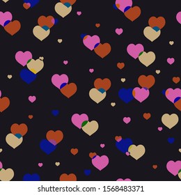 Colorful Heart pattern overlap seamless pattern vector heart shape ,Design for fashion, velenatine ,cards, fabric,backgrounds, wallpapers, wrapping and all prints on black