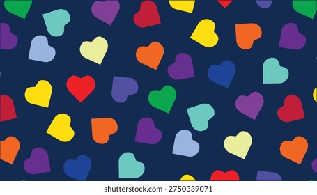 Colorful Heart Pattern, Rainbow Love Seamless Design, Playful Cute Background.