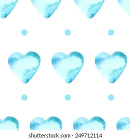 Colorful heart pattern. Vector design elements. Handmade texture. Watercolor blue pattern. Vintage pattern.