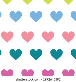 Colorful heart patterns on white background, rainbow, vector