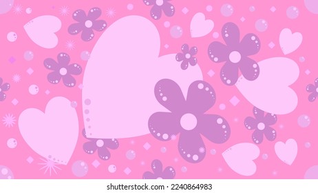 Colorful heart pink and flower on pink background seamless pattern. Design for fabric, curtain, background, carpet, wallpaper, clothing, wrapping, paper, Batik, fabric,Vector.